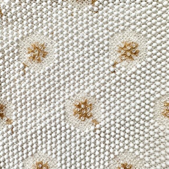 Vintage Corde Bead Bridal Snowflake Winter White Gold Clasp Top Handle Bag - Picture 5 of 13